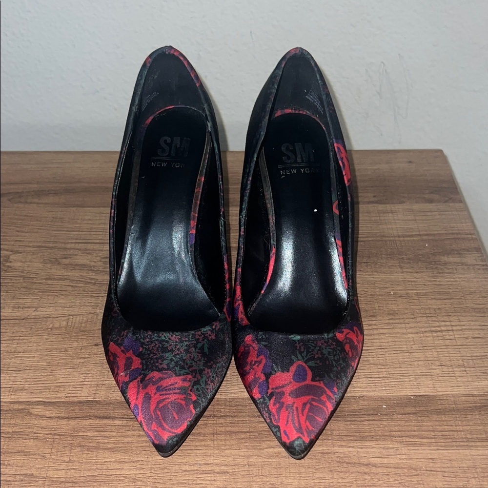 SM New York Floral Black and Red Heels